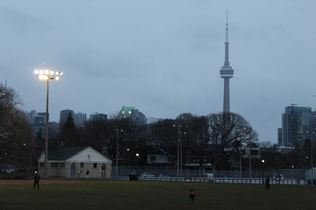 CN Tower in the distance at night